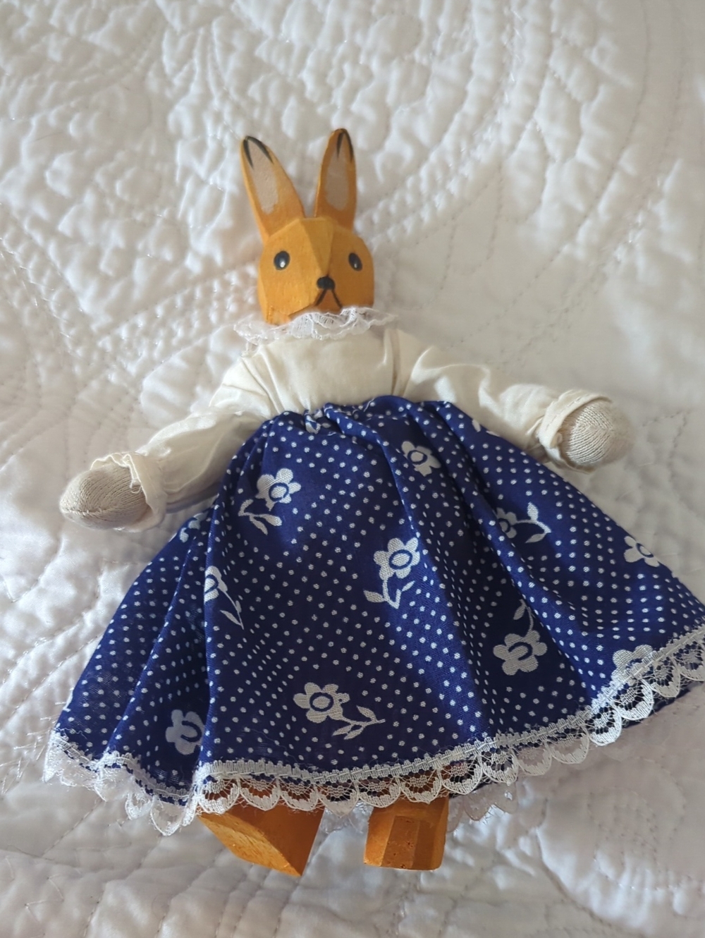 vintage Lotte Sievers-Hahn bunny doll featuring hand-carved wood